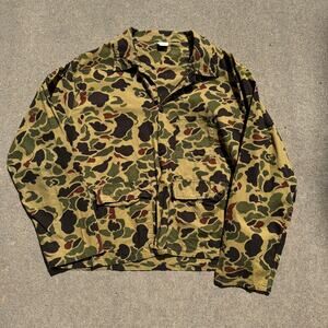 Men's Vintage Duck Camo Camouflage Hunting Button Up Shirt Crop Jacket Sz Large
